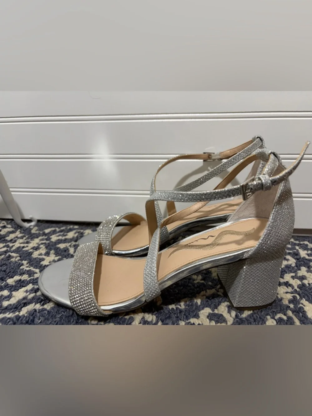 Nina Silver Crystal-Strap Block Heel Sandals - Picture 2 of 8